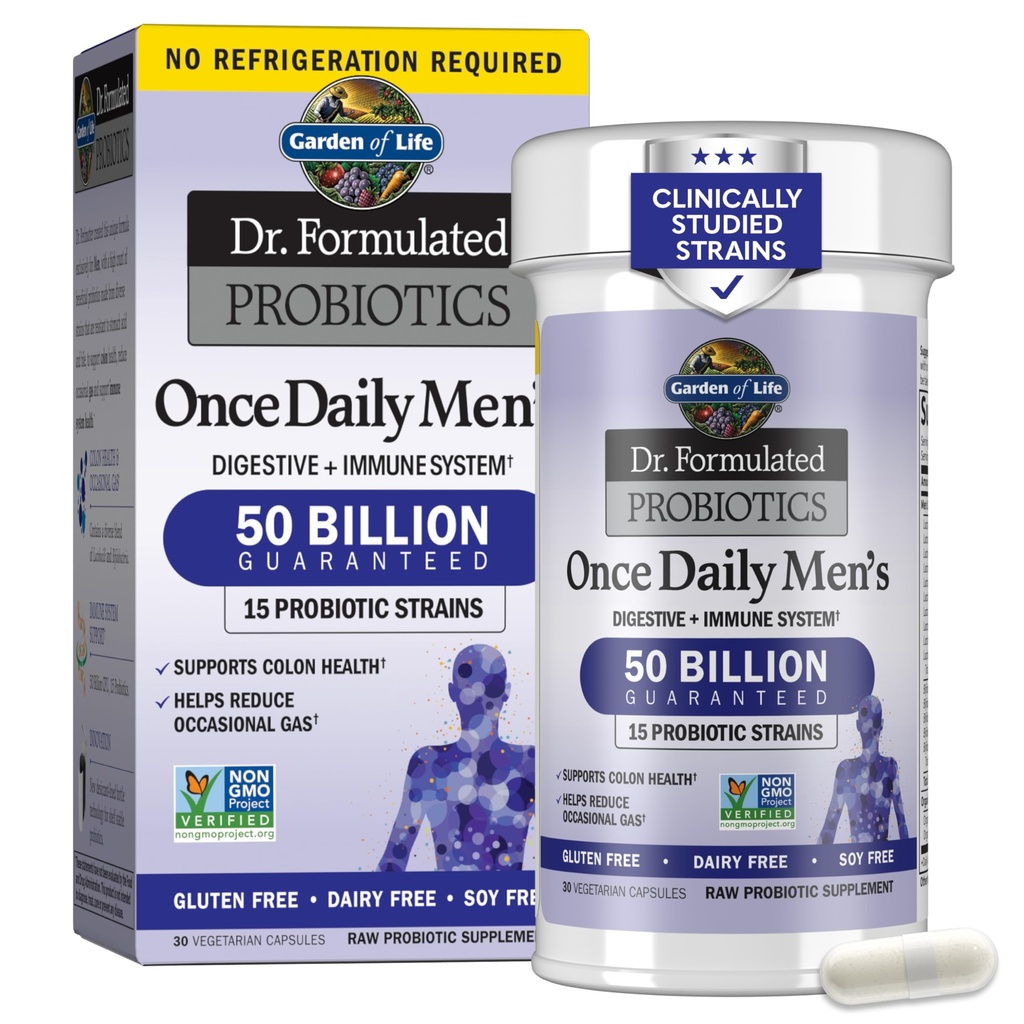 Elämän puutarha Probiootit miehille, Dr Formuloitu 50 miljardia PMY 15 Probiootit Dgestive Health + Organic Prebiotic Fiber, Colon & Immuno Support, Daily Gas Relief, Hylly Vakaa, 30 kapselia