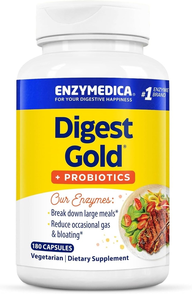Enzymedica Digest Gold + Probiootit, 2-in-1 Formula Gut Health, Dgestive Enzymes & Active Probiotic Cultures, 180