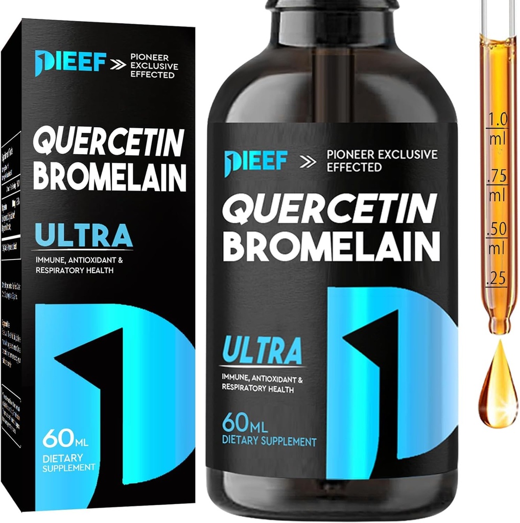 Quercetin med Bromelain Liquid Drops, Quercetin Supplements 1000mg, Respiratory Health Immune Complex Support, 7-i-1 Quercetin Liquid Drops med Zink