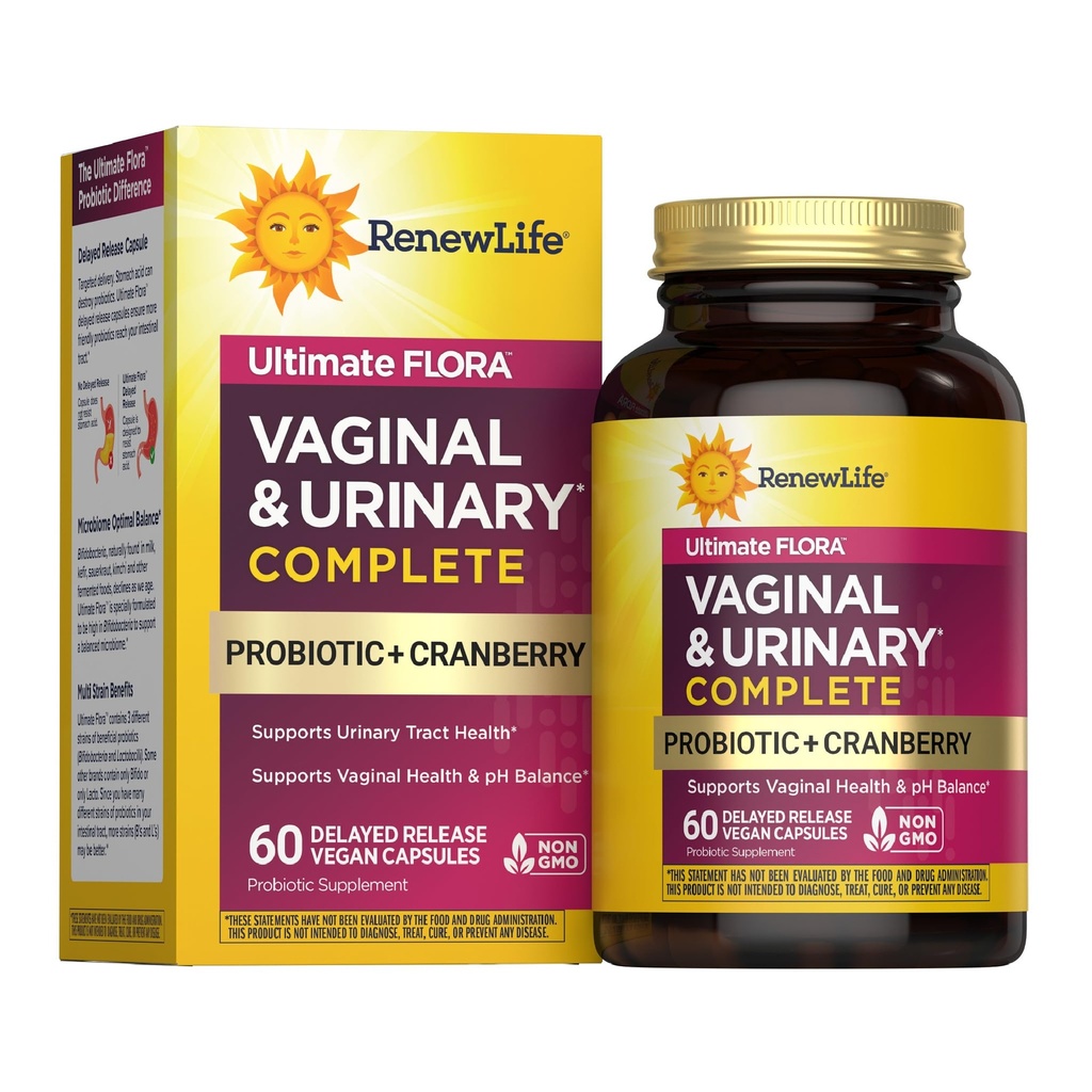 Renew Life Naisten wellness emätin ja virtsan probiootti ja karpalo täydentää, Probiootti Supplement for pH Balance for Women, Dgestive Health, Dairy, Soy and Gluten-free, 3,5 miljardia PMY 60 Ct