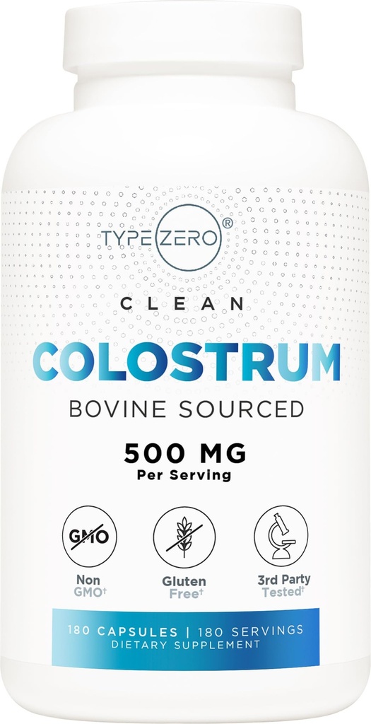 Tyyppi Zero Colostrum Supplement (500 mg) 180 kapselia - Nautalähde, ei-GMO, Gluteeniton