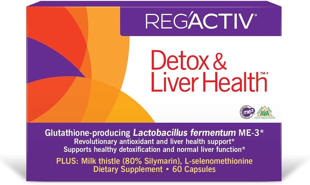 REG'ACTIV Detox & Liver Health, 60 kapselia, joissa on glutationia tuottava Lactobacillus fermentum ME-3