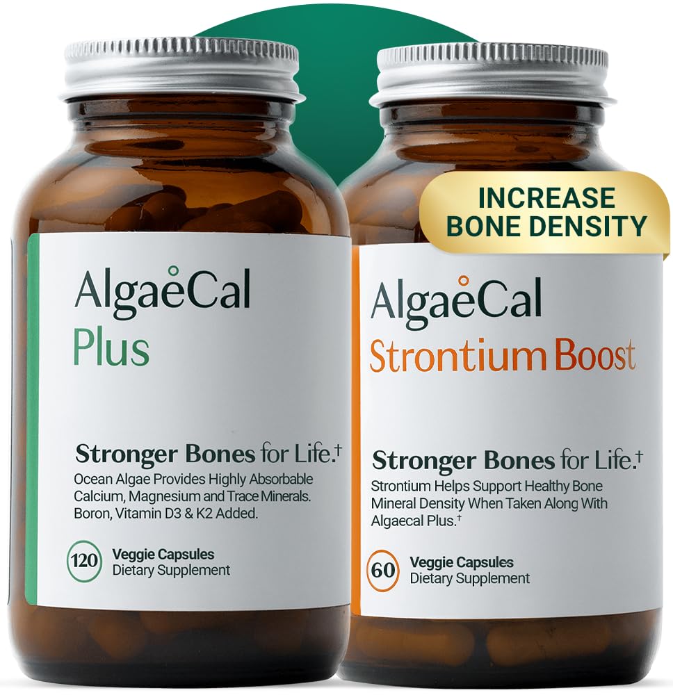 ALGAECAL Bone Builder Pack - Plant Based Calcium Supplement & Strontium - Organisk Calcium 750mg med vitamin D3 1600 IE, Vitamin K2, Magnesium, 16 Näringsämnen för benhälsa och densitet (1-månaders leverans)