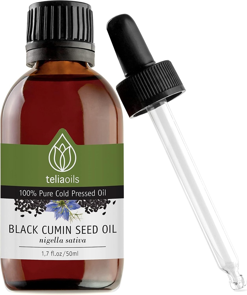 Teliaoils Black Seed Cumin Oil, 100% Pure, Natural, Cold Pressed, Rich in Omega-3 & Omega-6 rasvahappoja & Polyfenolit Premium Grade, Ihon, kynsien ja hiusten erinomainen antioksidantti