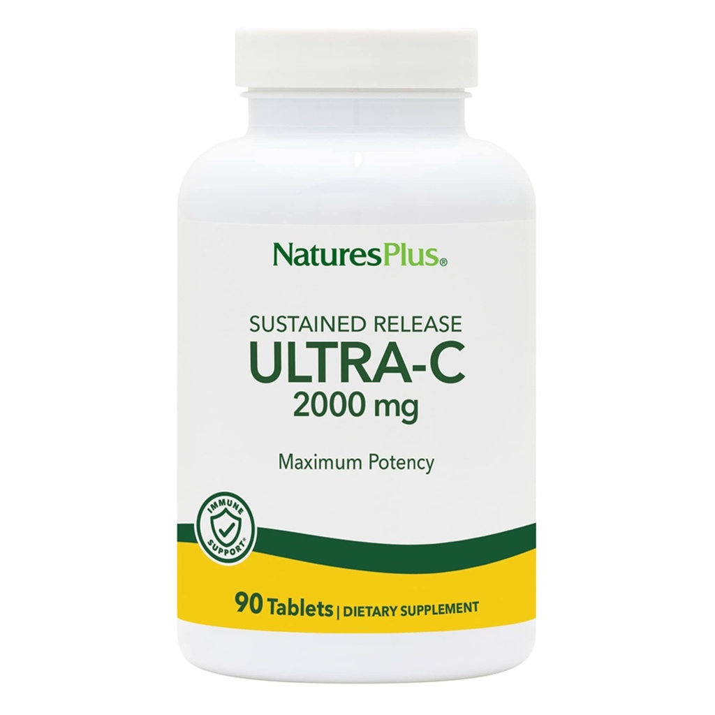 Natures Plus Ultra C W/Rose HIPS, Sustained Released - 2000 mg, 90 vegetariska tabletter - Maximal Potency Immune Support, Antioxidant - Free-Radical Defense - Glutenfri - 90 portioner