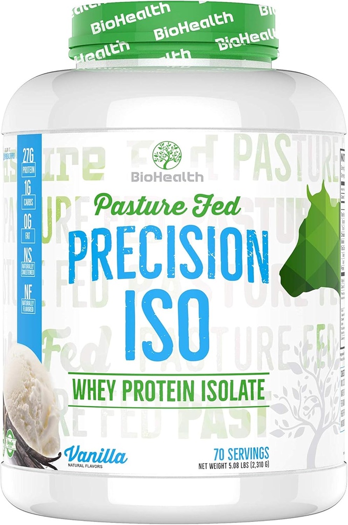 BioHealth Nutrition Precision ISO Vanilla (5lb) ... 27g Premium Pasture Fed Whey Protein Isolate + Aminohapot 70 Servings ...