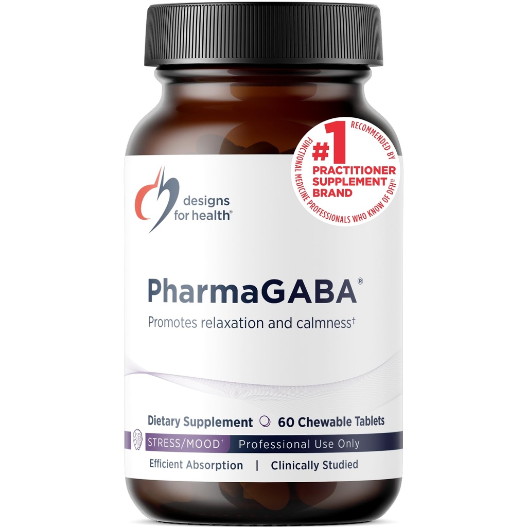 Design för hälsa PharmaGABA Chewable Supplement - 200mg Bioavailable GABA Supplement for Stress, Mood, Immune Health & Sleep Support - Vegan, Gluten Free & Non-GMO (60 tabletter)