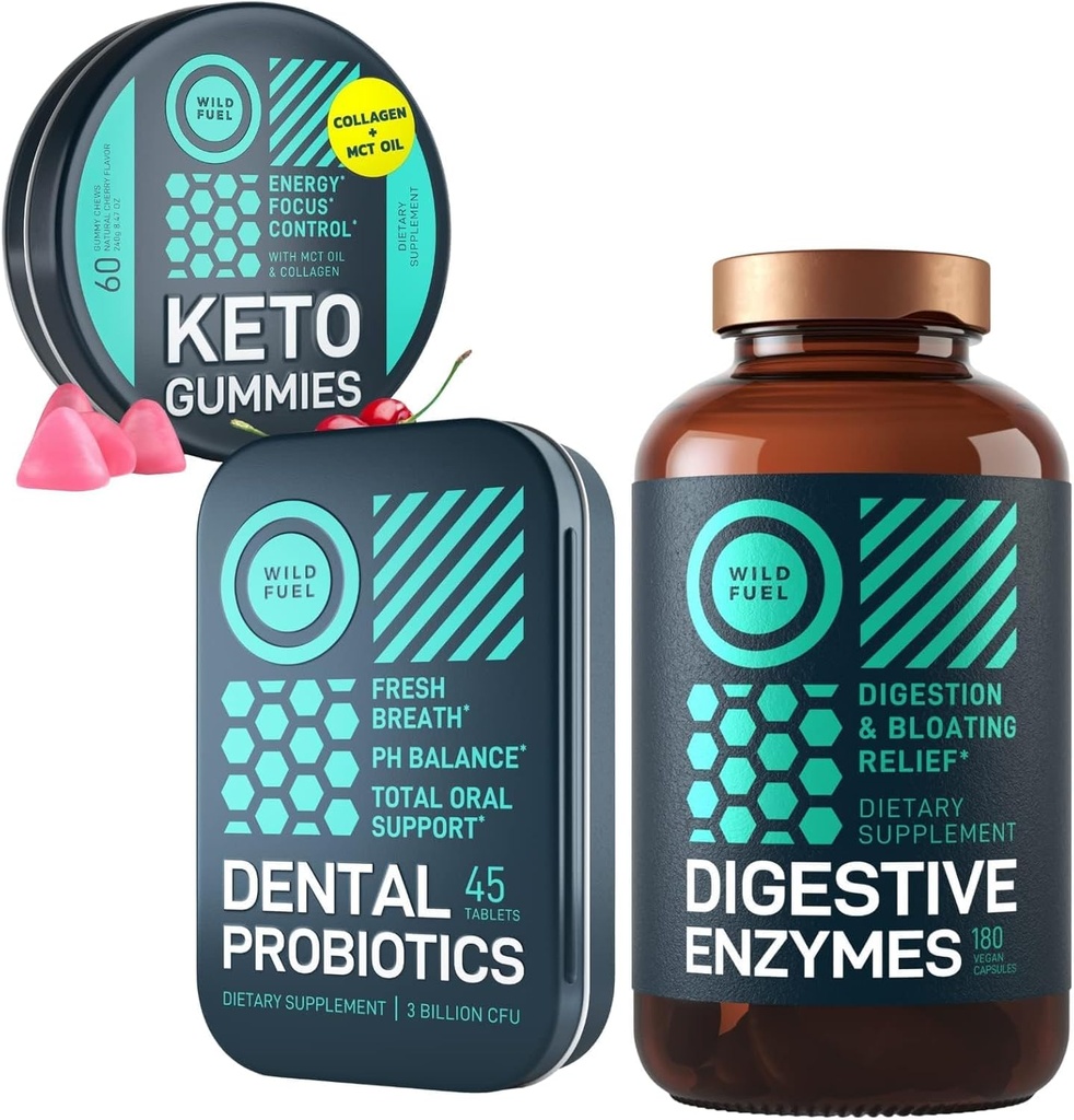 WILD POLTTOAINE Dental Probiootit, Keto Gummies MCT Oil ja Dgestive Enzymes Bundle