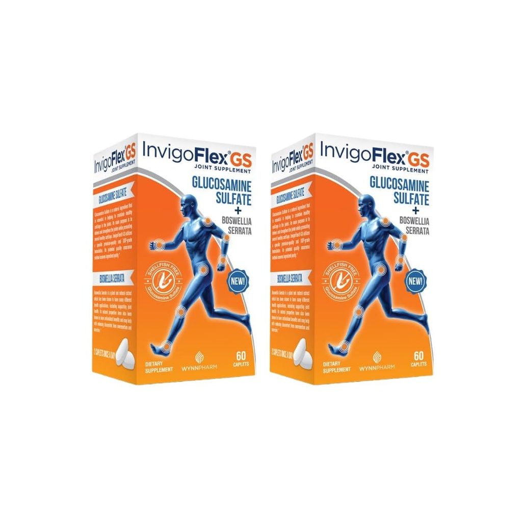 INVIGOFLEX Glukosamiinisulfaatti (Shellfish Free, Sodium Free & Vegetarian Safe) Ei GMO:ita, Gluteeniton - Boswellia Serrata - Premium Joint Supplement GS - 2 Pack