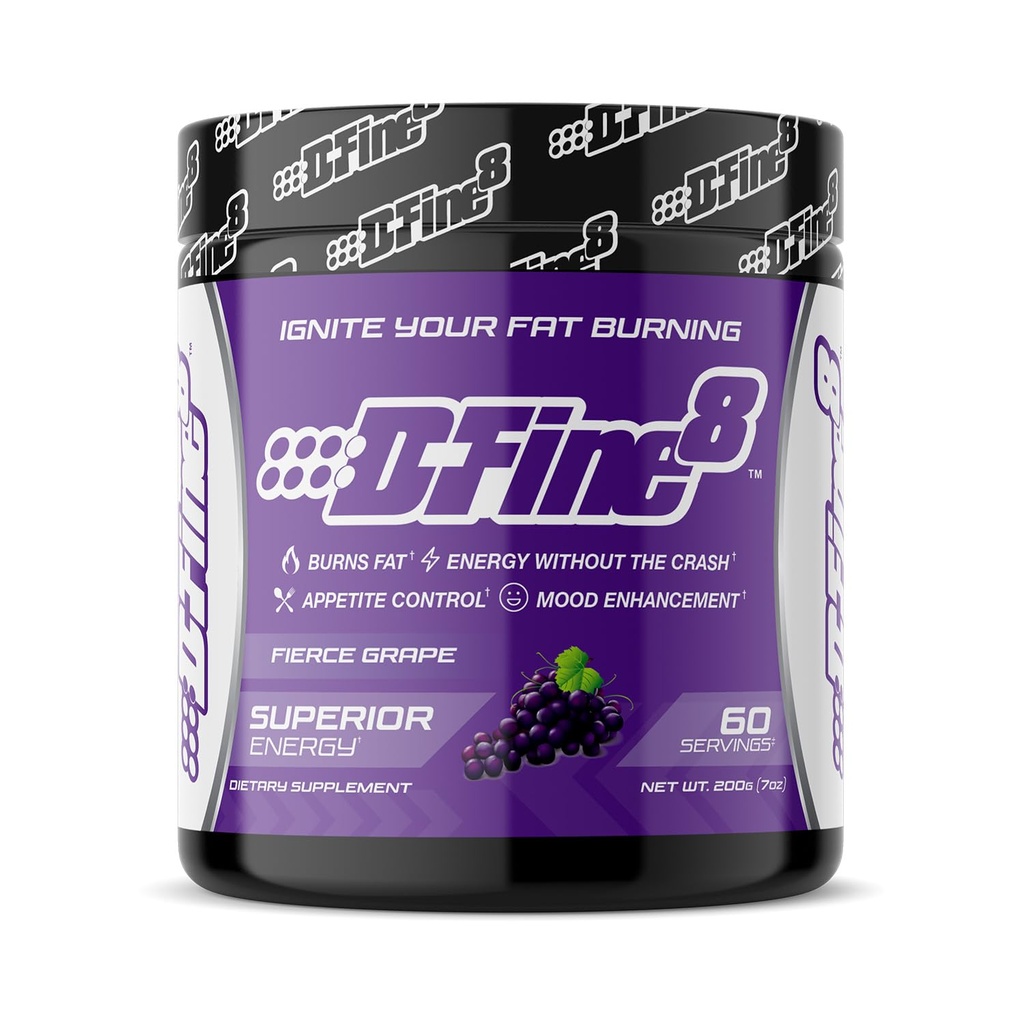 Thermogenic Pre-Workout Energy Powder & Shredding Supplement, Boost Energy Mood & Focus, Sokeriton, Sisältää Senactiv, Endurance, 300 mg kofeiini, N-asetyyli-L-tyrosiini (Fierce Grape)