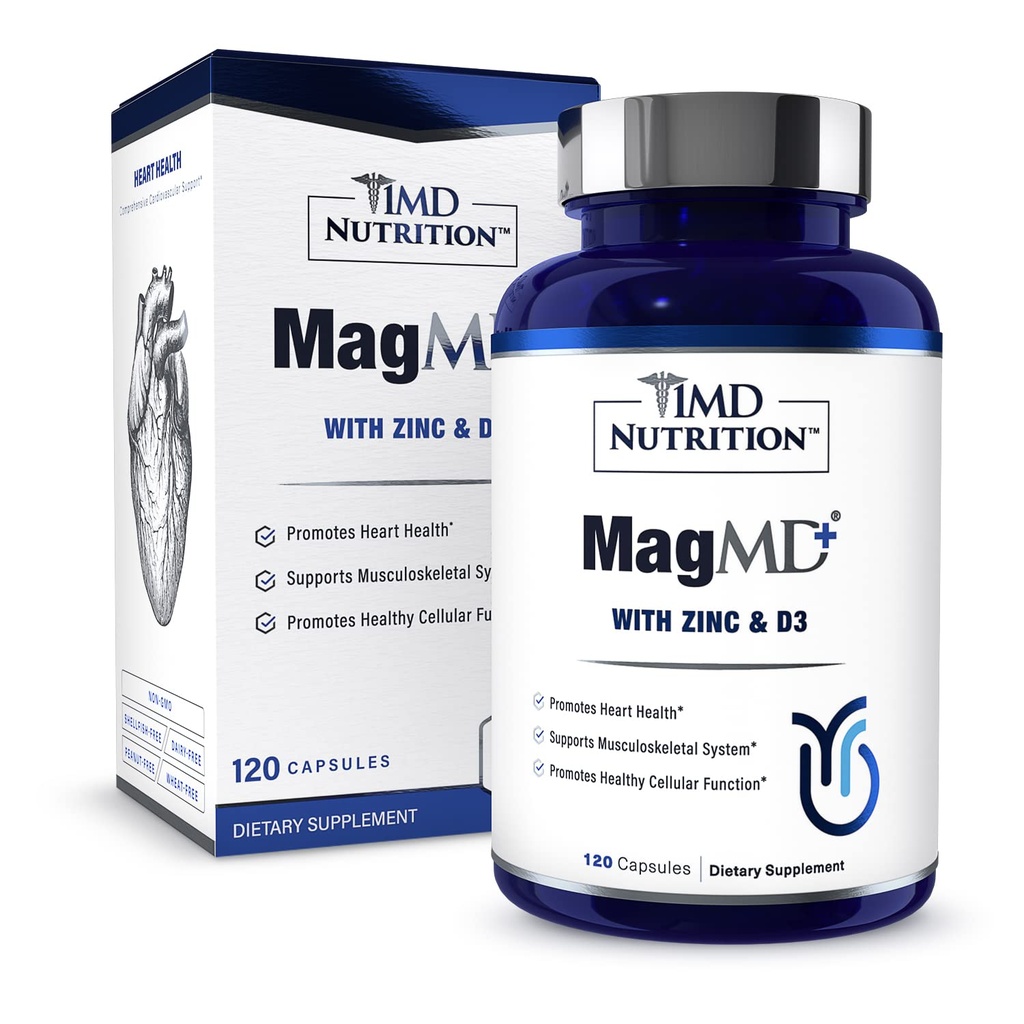 1MD Nutrition MagMD Plus - magnesium sinkki & D3 ... Edistää sydämen terveyttä, tukee luun ja lihasten vahvuus, ja aids Immuunijärjestelmä - 120 Ct