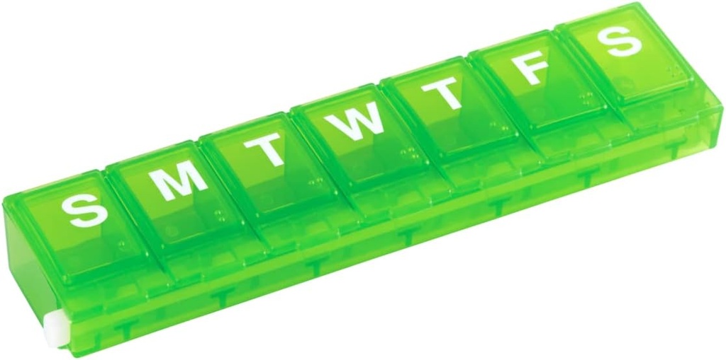 EZY Dose Weekly (7-päivä) Pill Planner, lääketieteen tapaus, vitamiinin organizer Box, pieni lukitseminen Osastot varmistaa reseptilääkkeet ja estää vahingossa spilling, vihreä