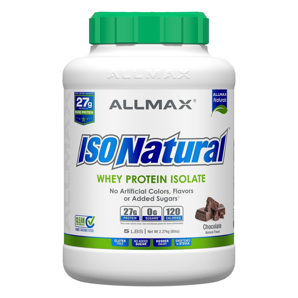 ALLMAX ISONATURAL Heraproteiini-isolaatti, suklaa - 5 lb - 27 grammaa proteiinia per scoop - nolla rasvaa & sokeri - 99% laktoositonta - prebiootit - Ei keinotekoisia makuja - Noin 73 tarjoilua