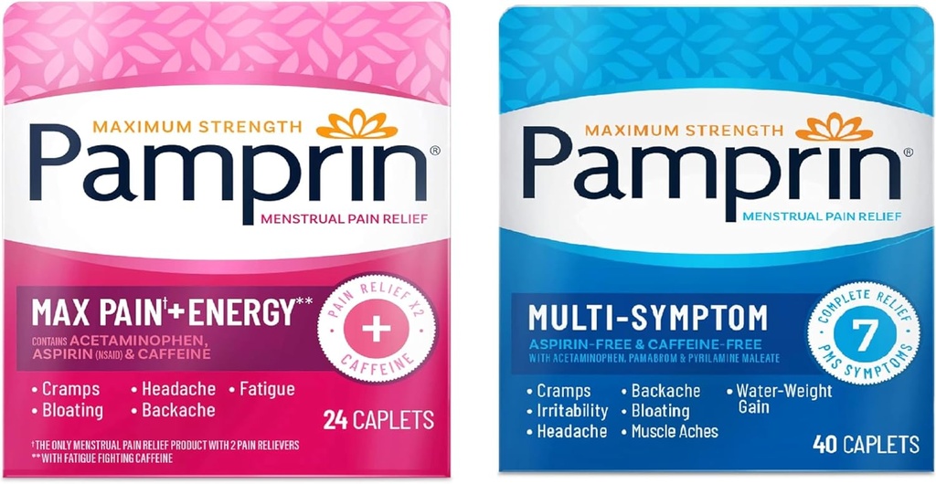 Pamprin Multi-Symptom ja Max Pain + Energy period Relief Bundle