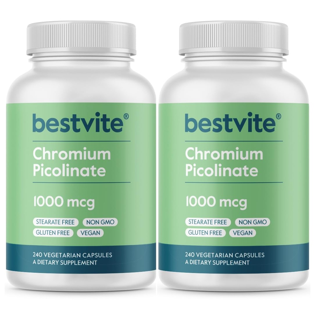BESTVITE Chromium Picolinate 1000mcg (480 vegetariska kapslar) (240 x 2) - No Stearates - No Dicalcium Phosphate - Vegan - Gluten Free - Non-GMO