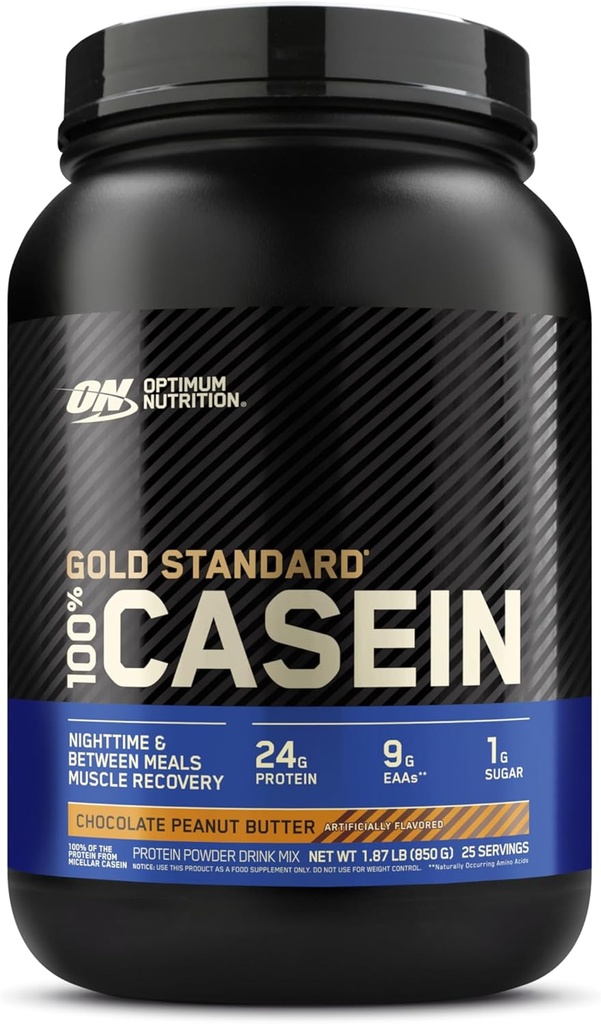 Optimum Nutrition Gold Standard 100% Micellar Casein Protein Powder, hidas digesting, auttaa pitämään sinut täynnä, yön yli lihasten Recovery, Chocolate Peanut Butter, 1.87 punta (Pakkaus May Vary)