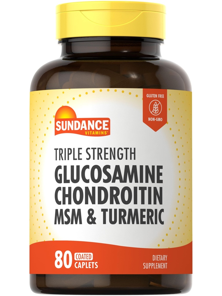 Sundance Glucosamine Chondroitin med MSM och gurkmeja | 80 Caplets | Triple Strength Formel | Non-GMO och Gluten Free Supplement