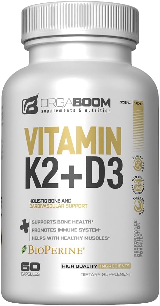 D3-vitamiinia K2 kalsiumlisää - D-vitamiinia 5000 IU + K2-vitamiinia MK7 100 mikrog, Bone Strength & Heart Health Lisäravinteet naisille ja miehille, D3K2 hampaat vitamiineja bioperiinillä, US-made ei-GMO 60 Cap