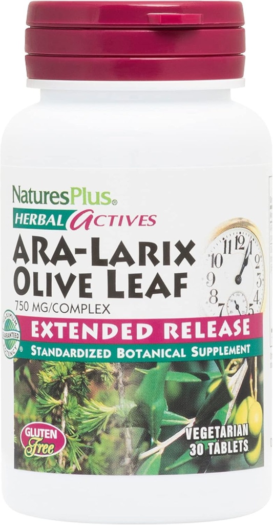 NaturesPlus Herbal Actives ARA Larix Olive Leaf - 30 tabletter - Immun Support Supplement, Extended Release Botanical Complex - Vegetarian, Gluten Free - 30 portioner