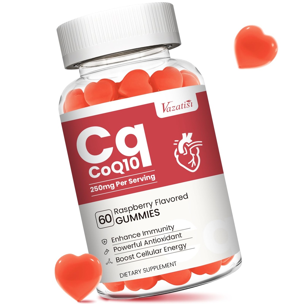 Korkea Imeytyminen CoQ10 Gummies 250 mg, Plus Omega-3, B3-vitamiini soluihin energia, aivot ja antioksidantti, 5X parempi imeytyminen Coenzyme Q10 täydentää, vadelma makuinen - 60 Cts