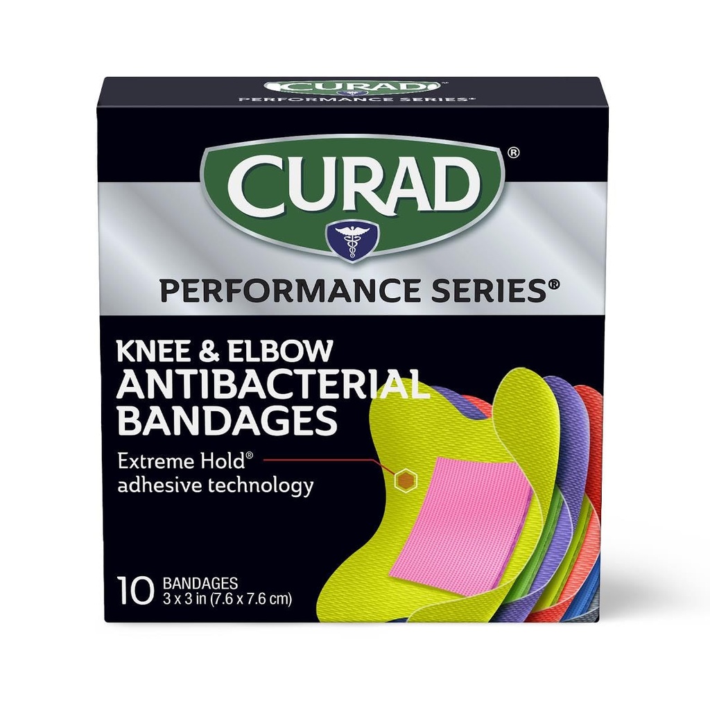 CURAD Performance Series IRONMAN Bakteerit, Extreme Hold Adhesive Technology, Polvi & kyynärpää 3 tuumaa x 3 tuumaa, 10 kreivi, Ihanteellinen leikkausten, scrapes, urheilu, ja aktiivinen elämäntapa