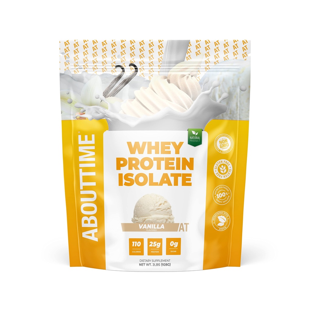 Om Time Whey Protein Isolate Powder 25g Vanilla, naturliga ingredienser, icke-GMO, Gluten-Free, Lactose-Free, Zero Sugar, Low Carb, 32 portioner