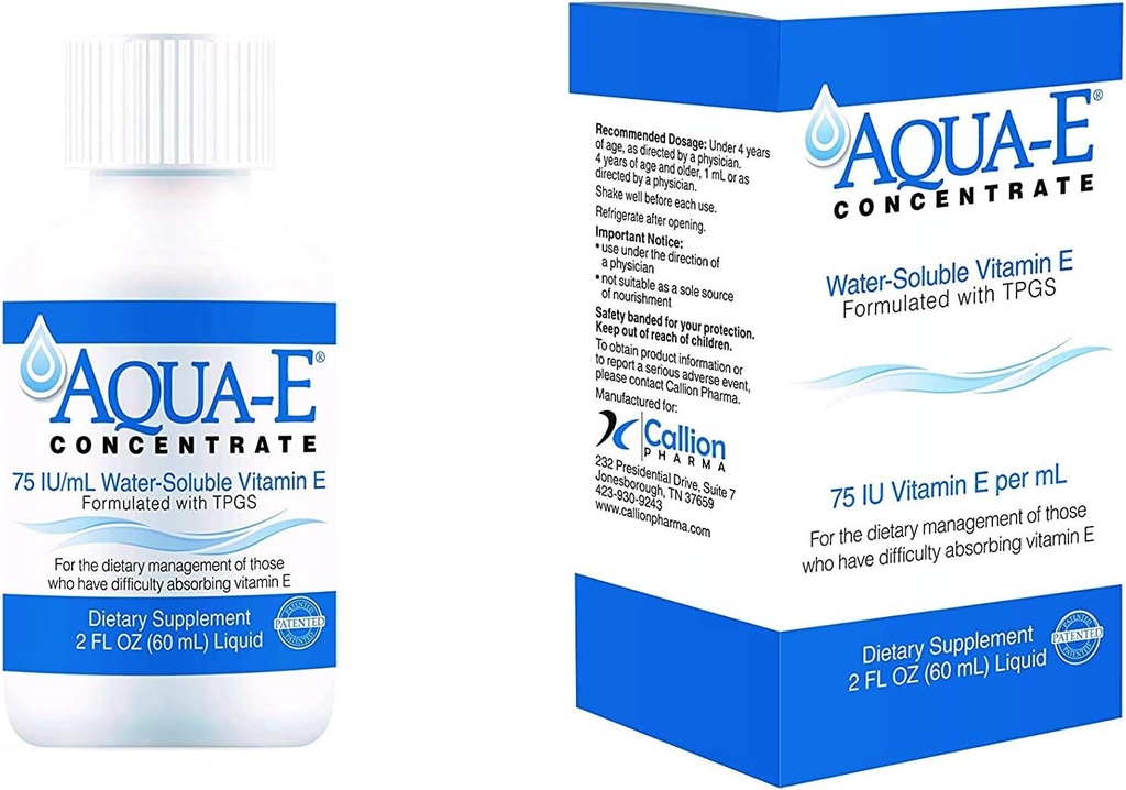 Aqua-E-konsentraatti 75 IU/ml, 60 ml pullo, vesiliukoinen nestemäinen E-vitamiini