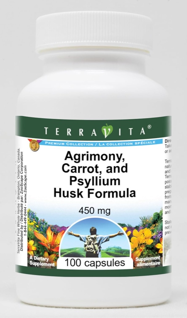 Agrimoni, morot och Psyllium Husk Formel - 450 mg (100 kapslar, ZIN: 516864) - 3 Pack