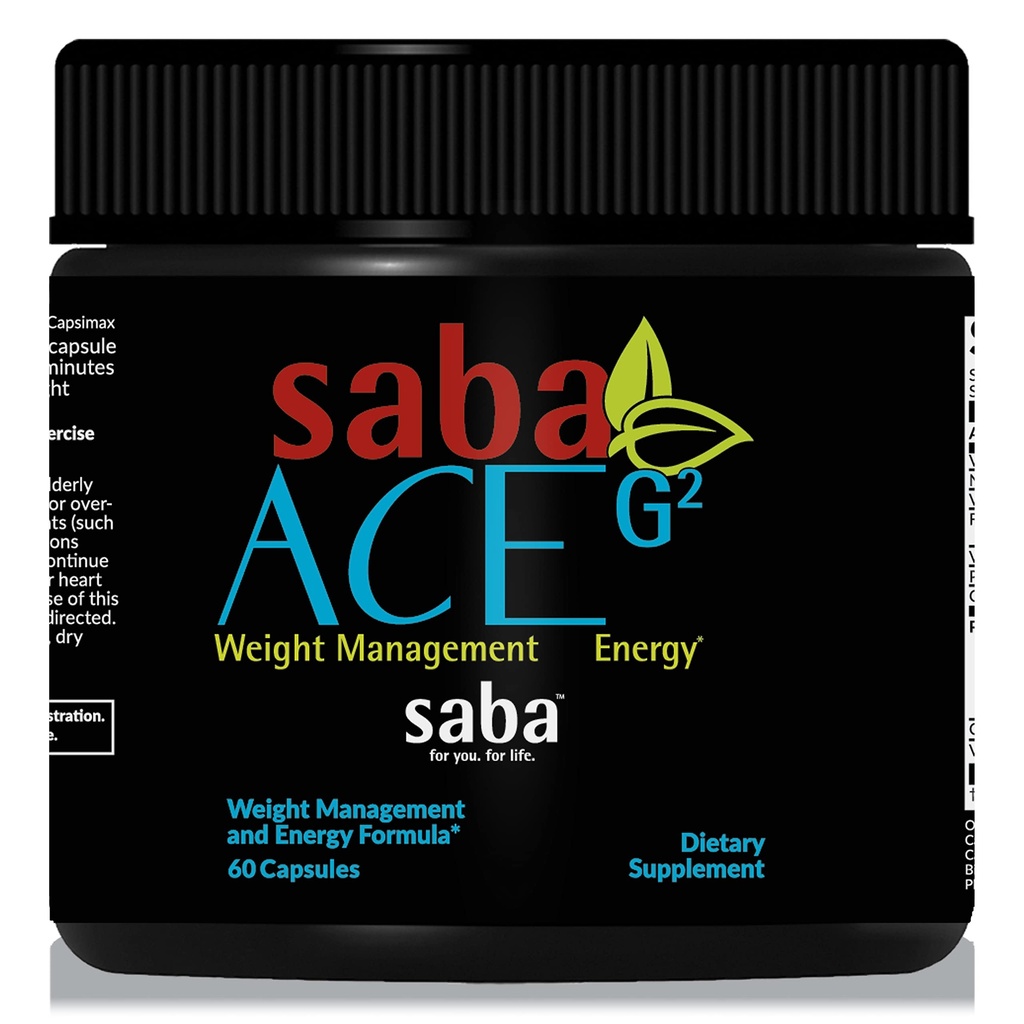 Saba ACE G2- Thermogenic Energy Burn, Pre Treout, Metabolia, Focus, Keskittyminen, Capsimax, CarnoSyn, BioPerine, Green Tea Leaf Extract, miesten & naisten -60 kapselit