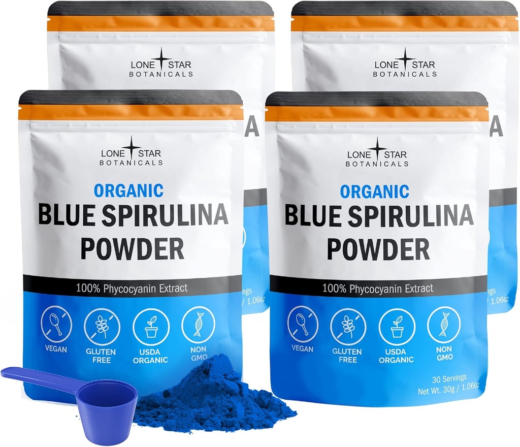 Organic Blue Spirulina Powder, 120 tarjoilua - 100% Pure Superfood Blue-green Algae, Natural Food Väritys Smoothies & Protein Drinks - Non GMO, Gluteeniton, Vegan + USDA Certified, No Fishy Smell