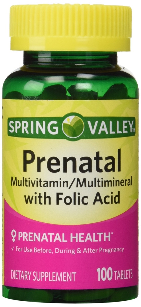Spring Valley - Prenatal, Multivitamin, Multimineral, 100 tabletter w. Folic Acid