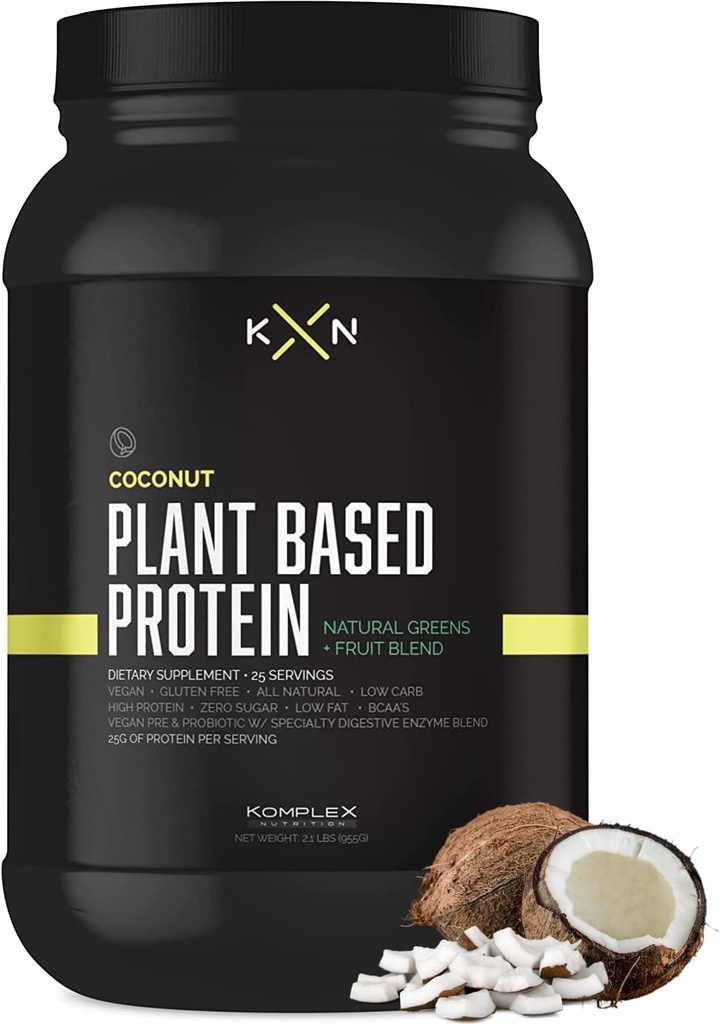 KompleX Nutrition Plant Based Protein Powder (25 portioner) - Coconut Flavored Natural, Vegan, Zero Sugar, Low Fat, Non GMO Dietary Supplement Made from 29 Natural Greens & Fruits