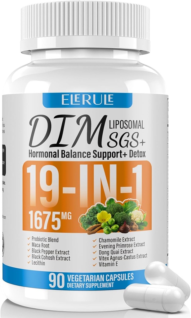 DIM Supplement Estrogeenitasapaino naisille ja miehille, 1675 mg Estrogeeni täydentää Hormonaalinen akne tuki, vaihdevuodet tuki, antioksidantti tuki, DIM SGS 90 kasviskapselit,44 Day Supply-031