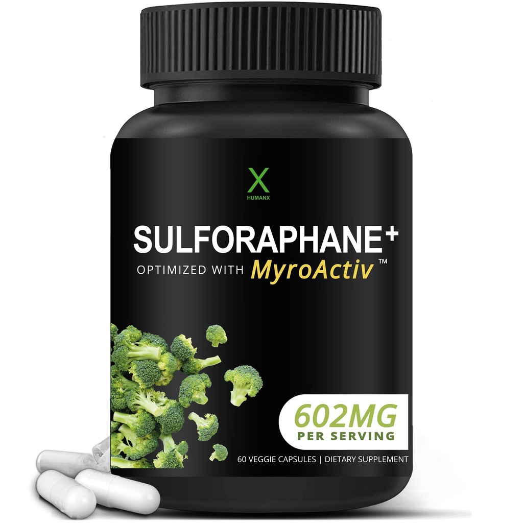 HUMANX Sulforaphane+ 602mg - USA Kolmas osapuoli testattu - Sulforaphane parsakaali siemenuute & Moringa - Tukee antioksidanttien tuotantoa, detoxification, & Cellular Health - Parsakaali täydentää