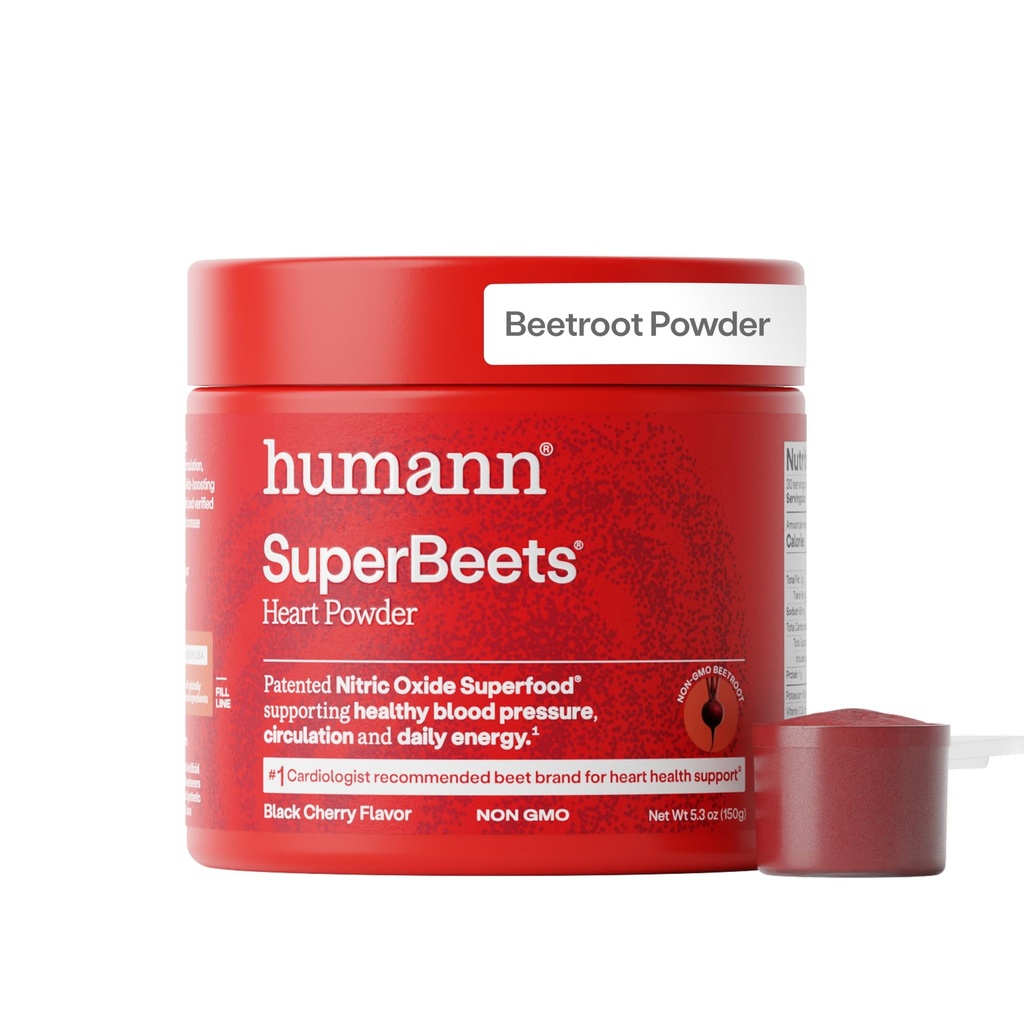 HumanN SuperBeets Beet Root Powder - Non-GMO Beetroot Superfood - Nitric Oxide Supplement för hjärthälsa, cirkulation och blodtrycksstöd - Svart körsbär, 30 portioner
