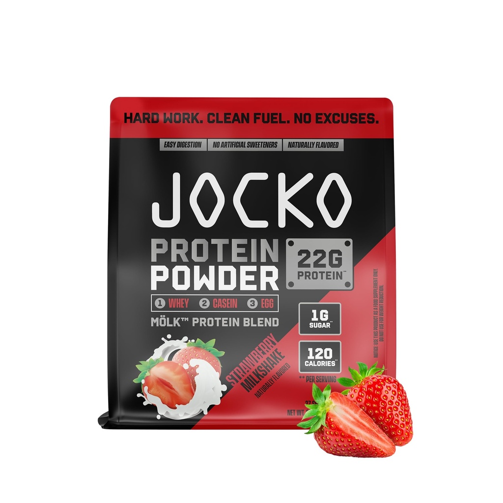 Jocko Fuel Mölk Whey Protein Powder 22g Matala sokeri Monk Fruit Blend - Lihaksen Recovery & Growth, Packaging May Vary (27 tarjoilut, mansikka Milkshake)