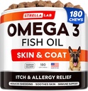 StrellaLab Omega 3 koirille - (180Ct) Kalaöljy herkut - Allergia & kutina Relief Ihon ja turkin lisäravinteet - Kuiva kutiava iho, anti sheddings & Hot Spot hoito - lemmikkilohen öljy Chews - Savustettu lohi maku