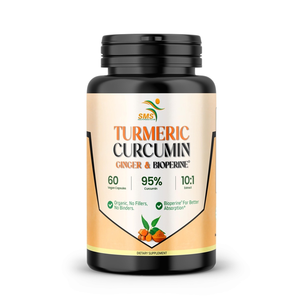 Gurkmeja Curcumin med Ginger, BioPerine Black Pepper, 95% Curcuminoids, Natural Joint & Healthly Inflammatory Support, Antioxidant Tumeric Supplement, 60 Veggie Capsules, Made in USA, av SMS