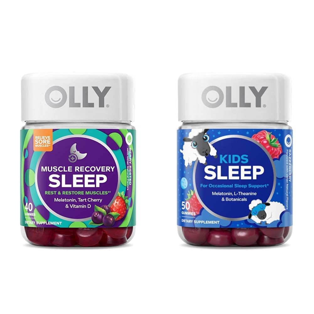 Olly Muscle Recovery Sleep Gummies kanssa Tart Cherry, 40 kreivi ja lapset nukkua Gummy kanssa melatoniini, kamomilla, 50 kreivi