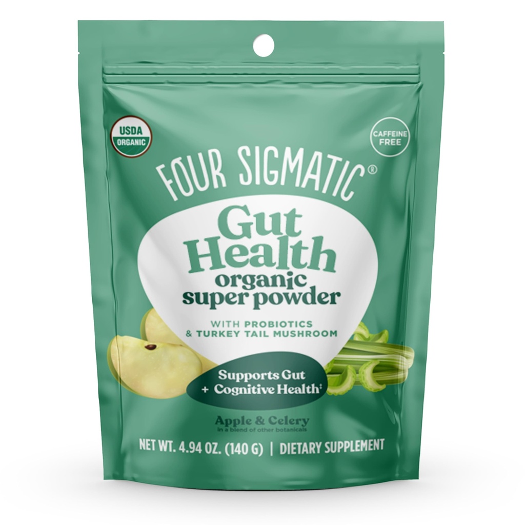Neljä Sigmatical Organic Greens Powder ... Vihreät Superfood Powder with Probiootit & Prebiootit ... Super Greens with Moringa, Chaga & Turkey Tail ... (4.94 oz.)