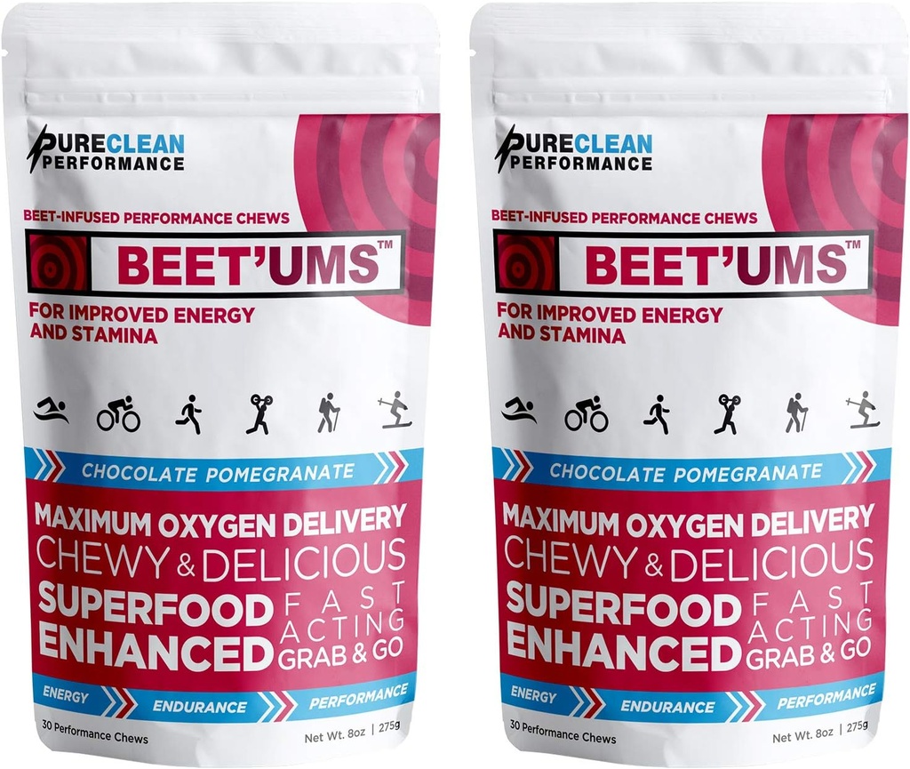BEE'UMS Beet Chews - Premium Organic Beet Juice Powder Supplement - Typpioksidin energia- ja verenkierron tuki - Real Chocolate Pomegranaatti terveys purukumia 7 Superfoods (2)