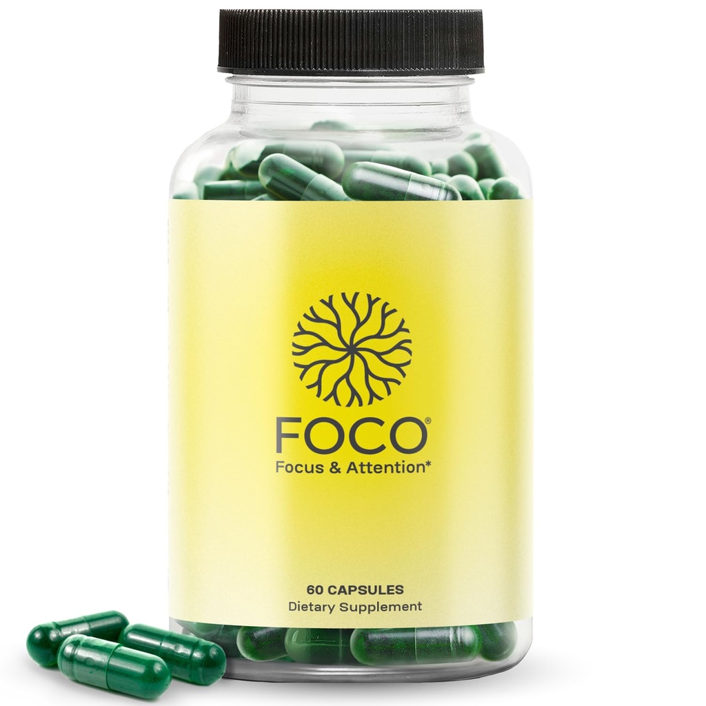 Ajattele FOCO kapselit (13+) Natural Focus täydentää teini-ikäisille - Brain Nootropic keskittymistä, muistia, mielen selvyyttä, kognitiivinen lisälaite vitamiinit - Huomio täydentää - 60 kapselia