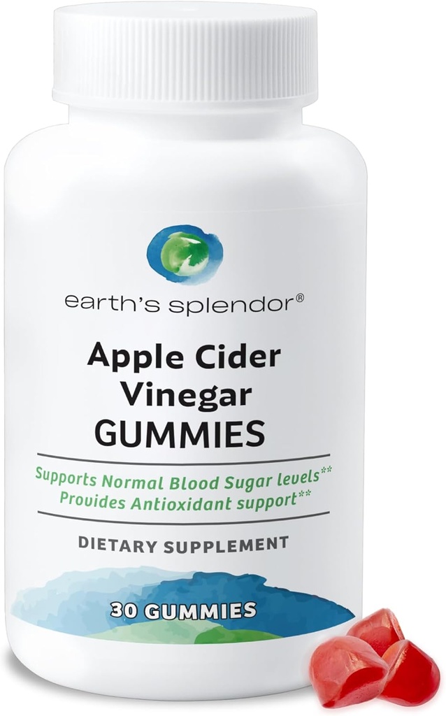 Jordens Splendor Apple Cider Vinegar Gummies - 30 greve - Vegan, icke-GMO, Gluten-Free - Stöder Digestive Health, Detox, Immune System & Natural Energy - Utsökt Fruity Flavor