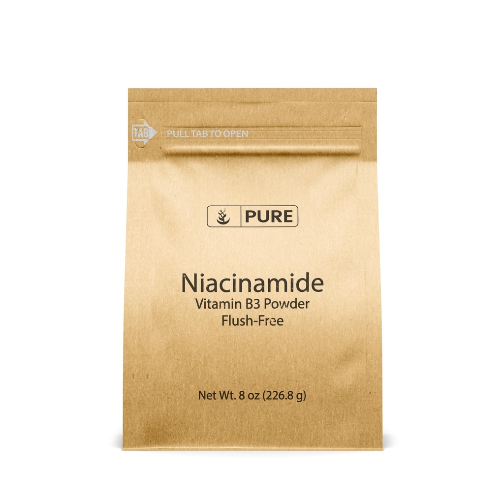 PURE ALKUPERÄISET AINEET Niasinamidi (8oz) Flush-free B3-vitamiinijauhe, ravintolisä