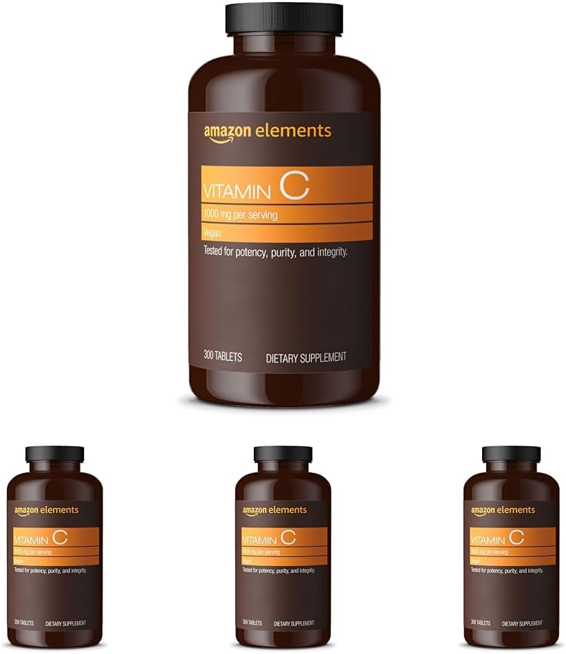 Elementit C-vitamiini 1000 mg, tukee tervettä immuunijärjestelmää, Vegan, 300 tablettia, 10 kuukauden tarjonta (pakkaus 4)
