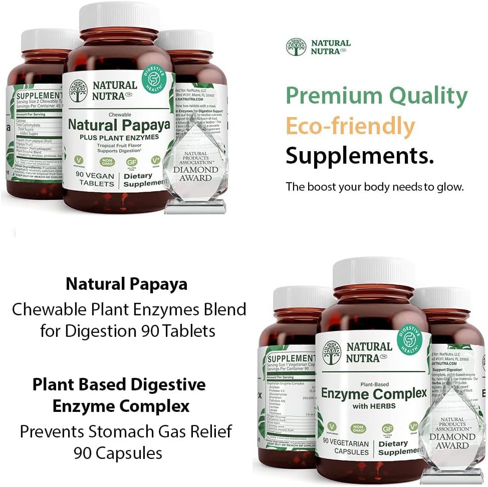 Natural Nutra Papayan Papayan Papayan Cantain Enzymes Blend for Digestion 90 Pureskeltavat vegaaniset tabletit ja kasviperäiset digestioon tarkoitetut digestiokapselit Herbs 90 Vegaanikapselit, estää vatsan.