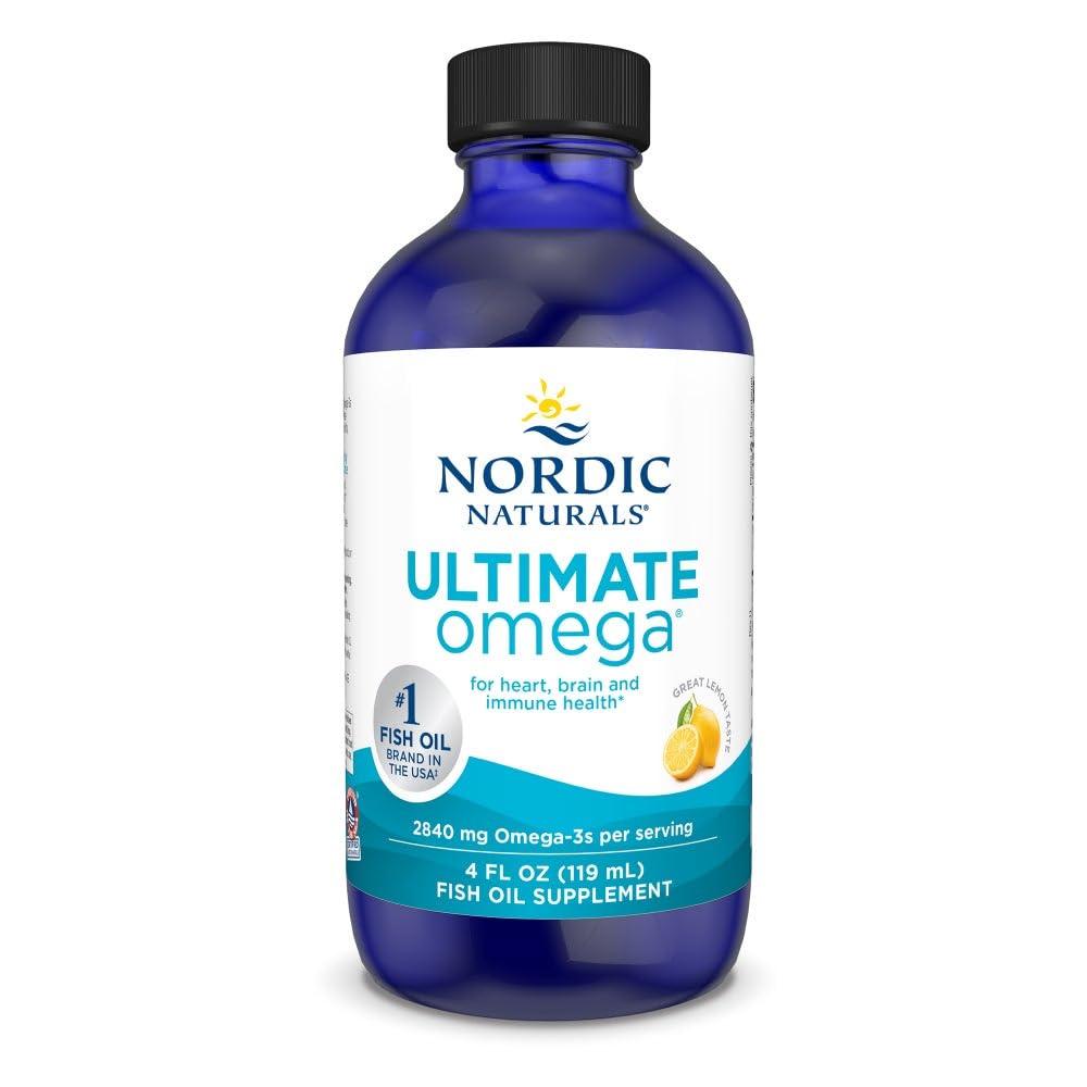 Nordic Naturals Ultimate Omega Liquid, Lemon Flavor - 4 oz - 2840 mg Omega-3 - High-Potency Fish Oil Supplement with EPA & DHA - Edistää aivojen ja sydämen terveyttä - ei-GMO - 24 Servings