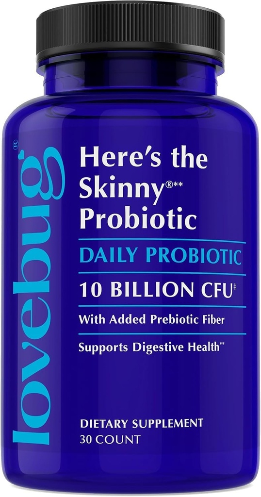 LOVEBUG Skinny Prebiootit ja probiootit naisille Ruoansulatusterveys ja immuuni tuki - 10 miljardia PMY Probiootti kanta Gut Health, Gas, Ummetus ja turvotus, 30ct