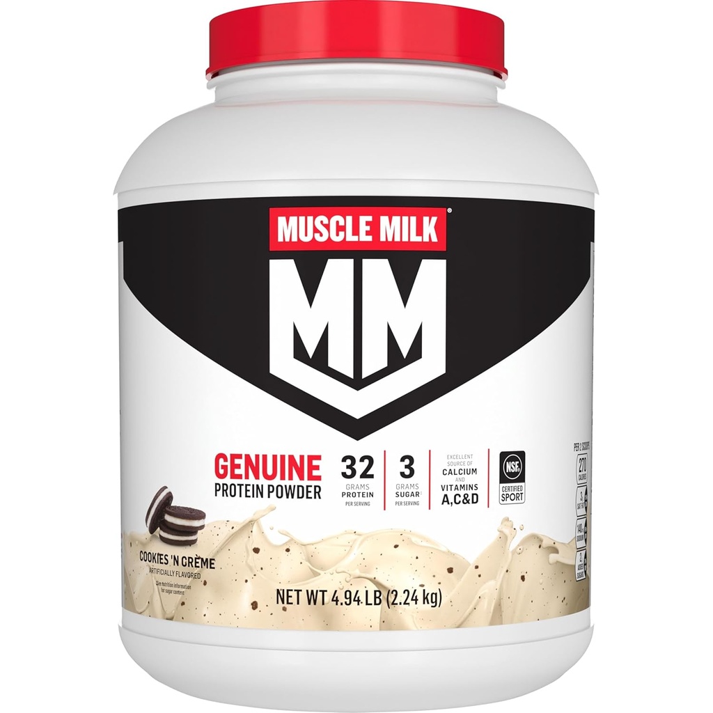 Muskelmjölk äkta proteinpulver, kakor "n Crème, 4,94 pund, 32 portioner, 32g protein, 2g socker, kalcium, vitaminer A, C & D, NSF certifierad för sport, Energizing Snack, Packaging May Vary