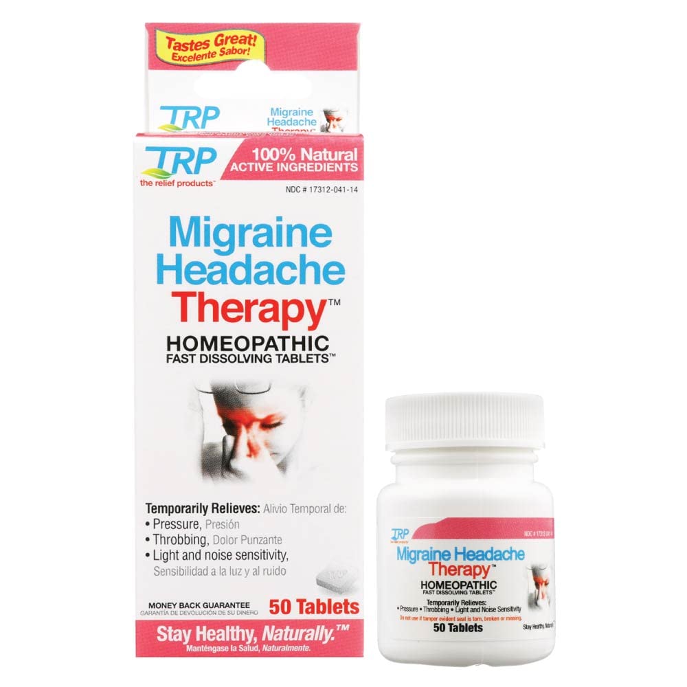 Relief Products Migrane Headache Therapy - 100% Natural Active Ingredients - Soothes Throbbing, Pressure, Light Sensitivity, Migraines - Fast Dissolve Tablets - 50ct